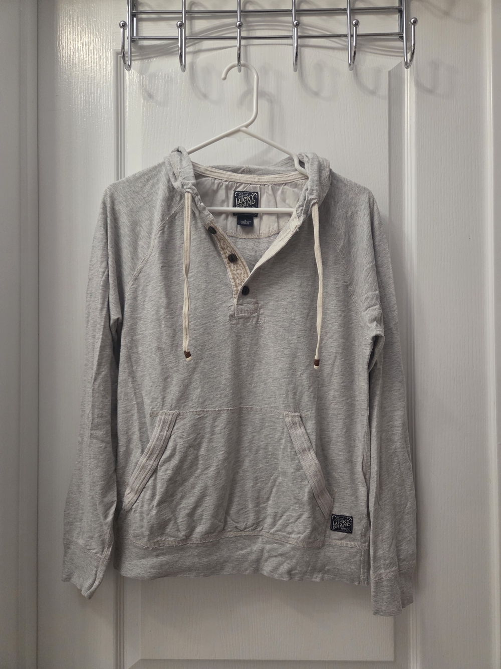 Lucky Brand Light Gray Hooded Henley Pullover